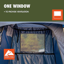 Blue privacy shelter tent with one front mesh window for ventilation