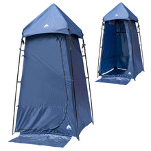 1-person privacy shelter tent, blue, with mesh door and side panels