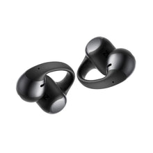 Open-ear true wireless earbuds pair, dark matte finish, curved ear hooks