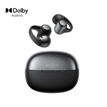 Open-ear true wireless earbuds with matte dark charging case
