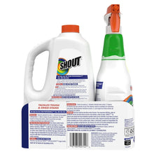Shout refill bottle and spray trigger bottle, white bottles with orange caps and green label