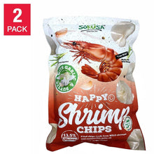 Shrimp chips bag with shrimp graphic and Happy Shrimp Chips label