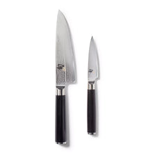 Knife prep set with Shun paring and chef’s knives, black handles, silver blades