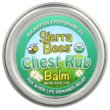 Sierra Bees Chest Rub Balm tin with green eucalyptus and peppermint label