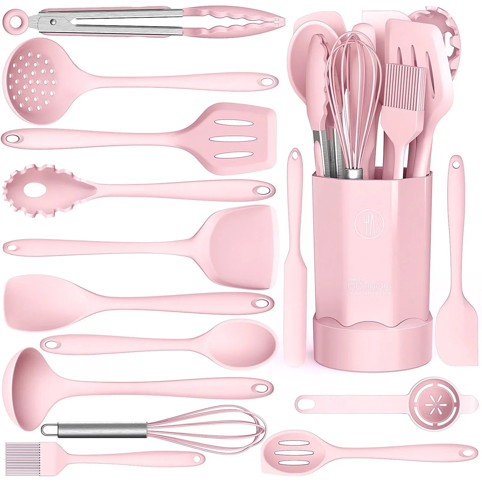 Silicone Cooking Utensils Set - Heat Resistant Kitchen Utensils BPA FREE,Turner Tongs,Spatula,Spoon,Brush,Whisk,Kitchen Utensil Gadgets Tools Set for Nonstick Cookware,Dishwasher Safe