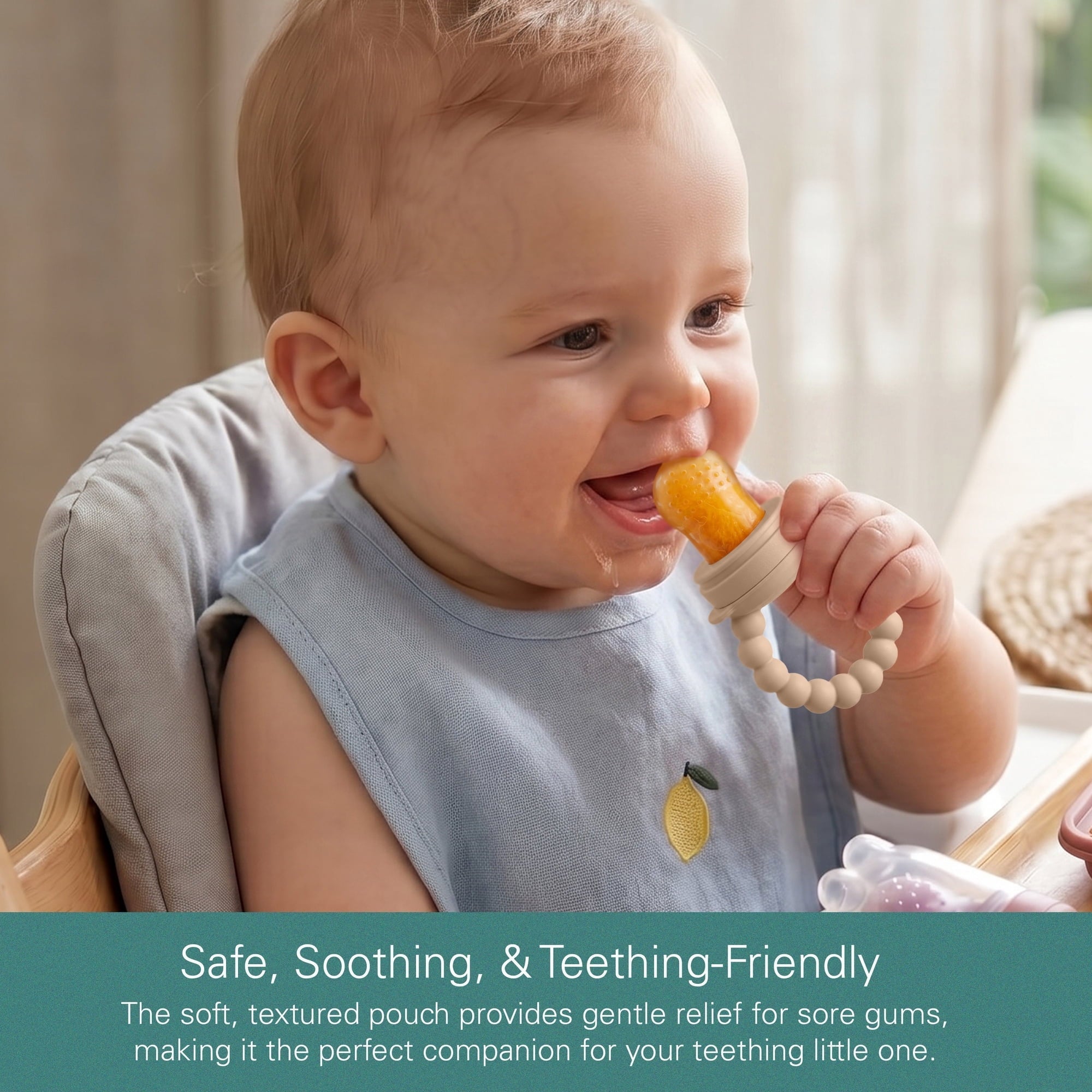 Silicone Baby Fruit Feeders with Freezer Tray for Batch Prep, Set of 2 Safe & Convenient, Includes Extra Pouches & Travel Lids, Dishwasher Safe, Tan