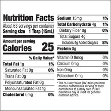 Nutrition Facts panel showing 25 calories per serving and 1g fat