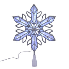 Silver LED snowflake tree topper with starburst design and lighted panels