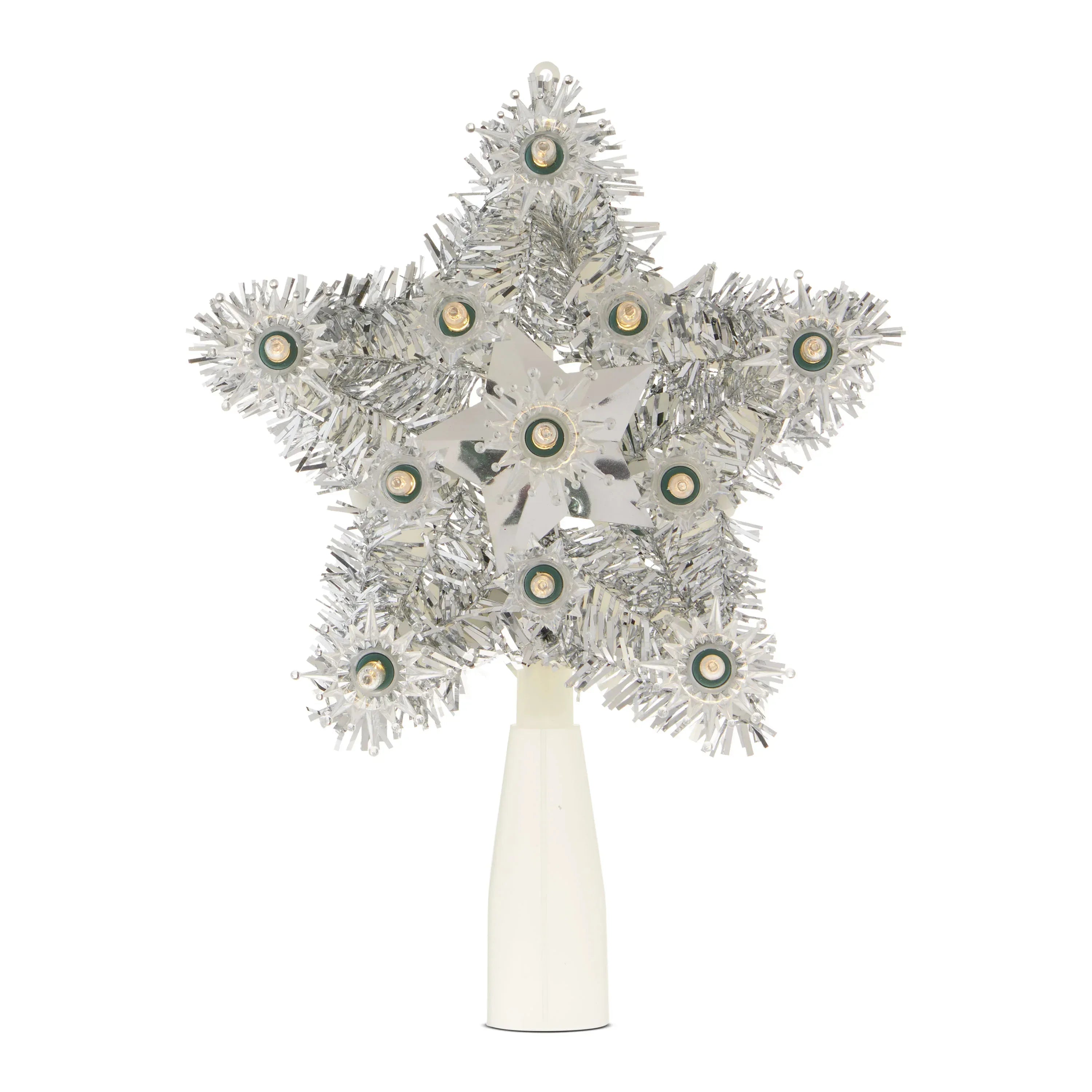 Silver Tinsel Star LED Christmas Tree Topper, 6", by Holiday Time
