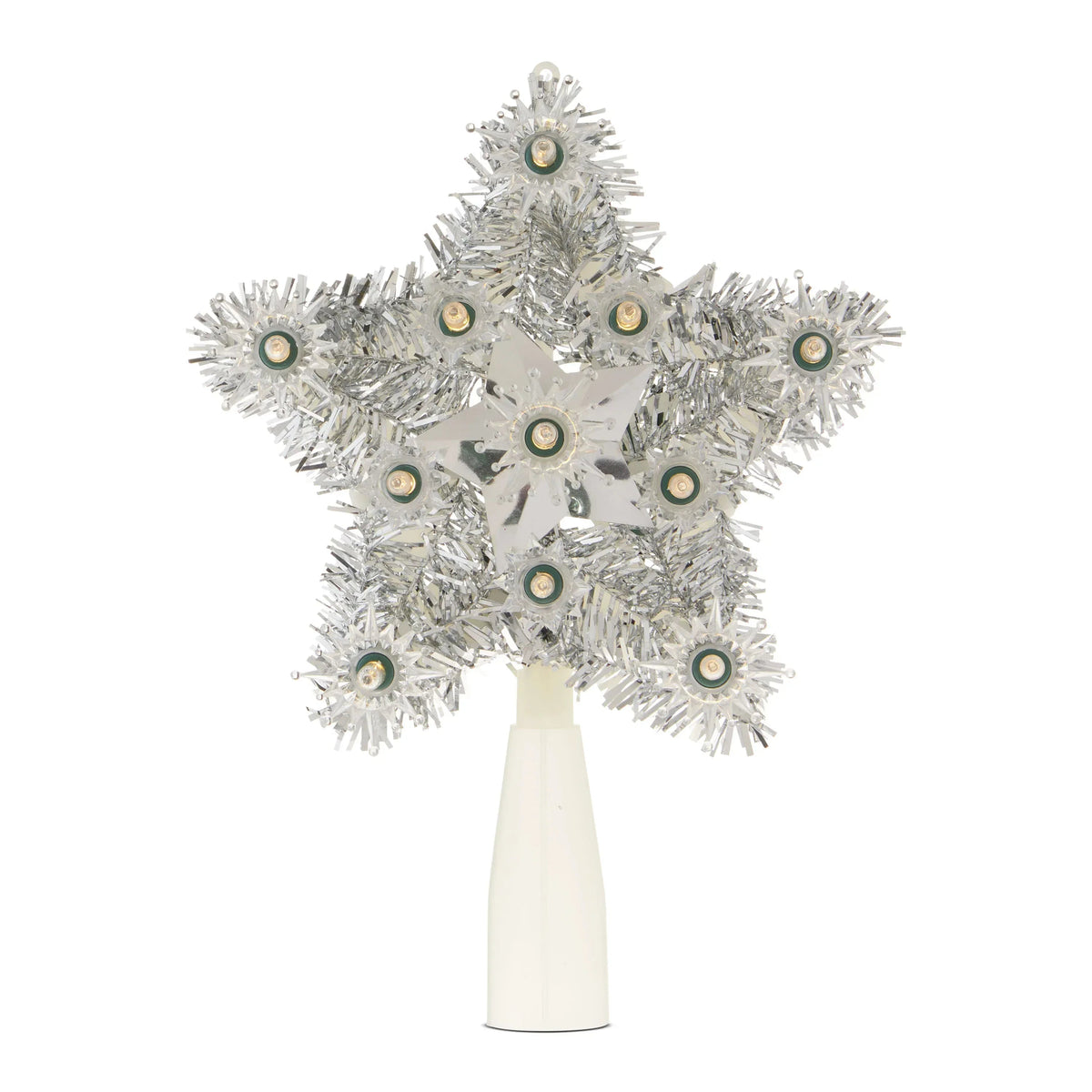 Silver Tinsel Star LED Christmas Tree Topper, 6", by Holiday Time