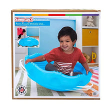 Blue two-sided wobble disk with climbing dome for toddlers, shown in use on floor.