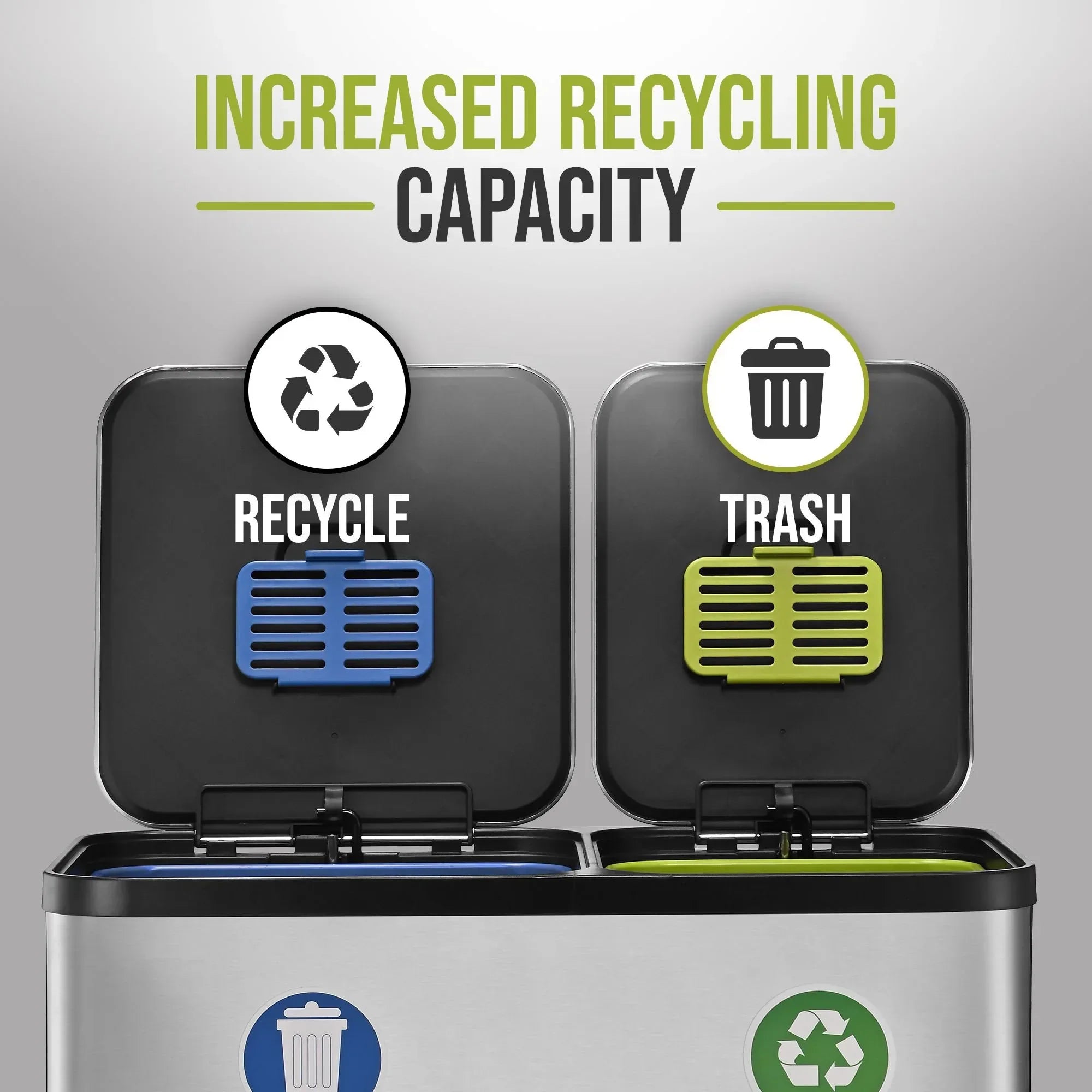 Simpli-Magic 18.5 Gallon (40L x 30L) Dual Compartment Step Trash Can – Kitchen Garbage Can with Waste & Recycling Bins – Slow-Close Lid, Odor Control, Hands-Free