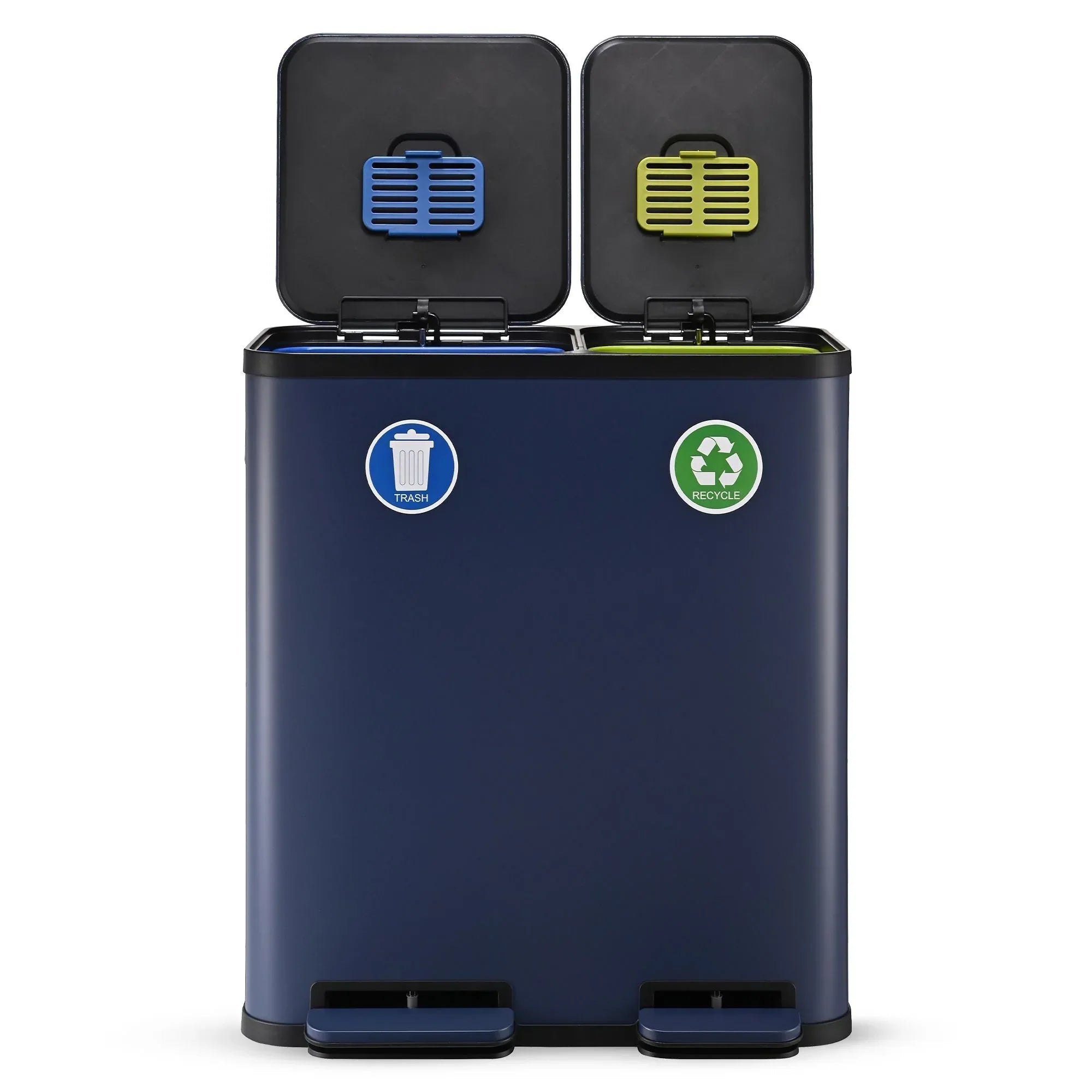 Simpli-Magic 18.5 Gallon (40L x 30L) Dual Compartment Step Trash Can – Kitchen Garbage Can with Waste & Recycling Bins – Slow-Close Lid, Odor Control, Hands-Free