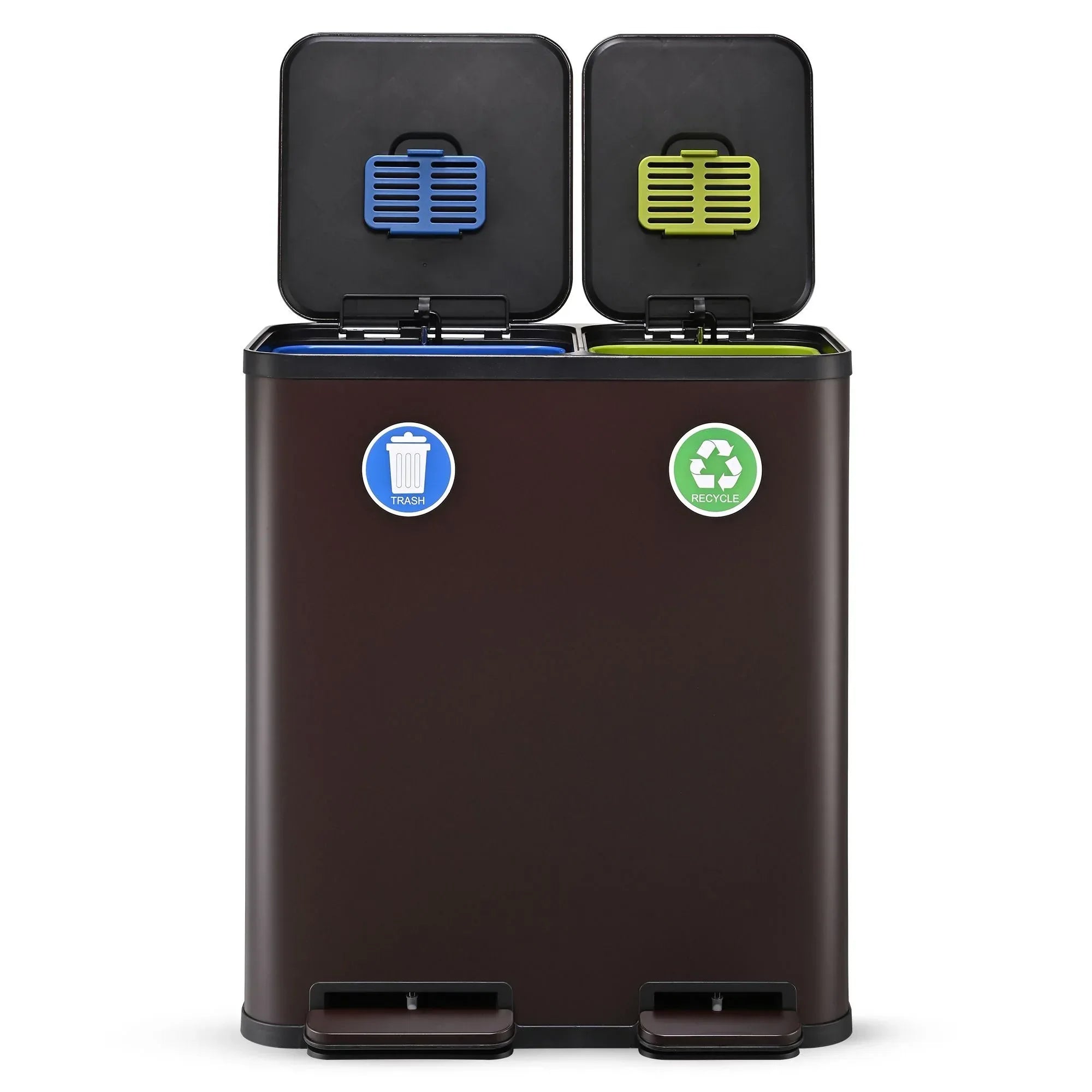 Simpli-Magic 18.5 Gallon (40L x 30L) Dual Compartment Step Trash Can – Kitchen Garbage Can with Waste & Recycling Bins – Slow-Close Lid, Odor Control, Hands-Free