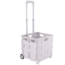 White collapsible utility cart with pull handle and four wheels