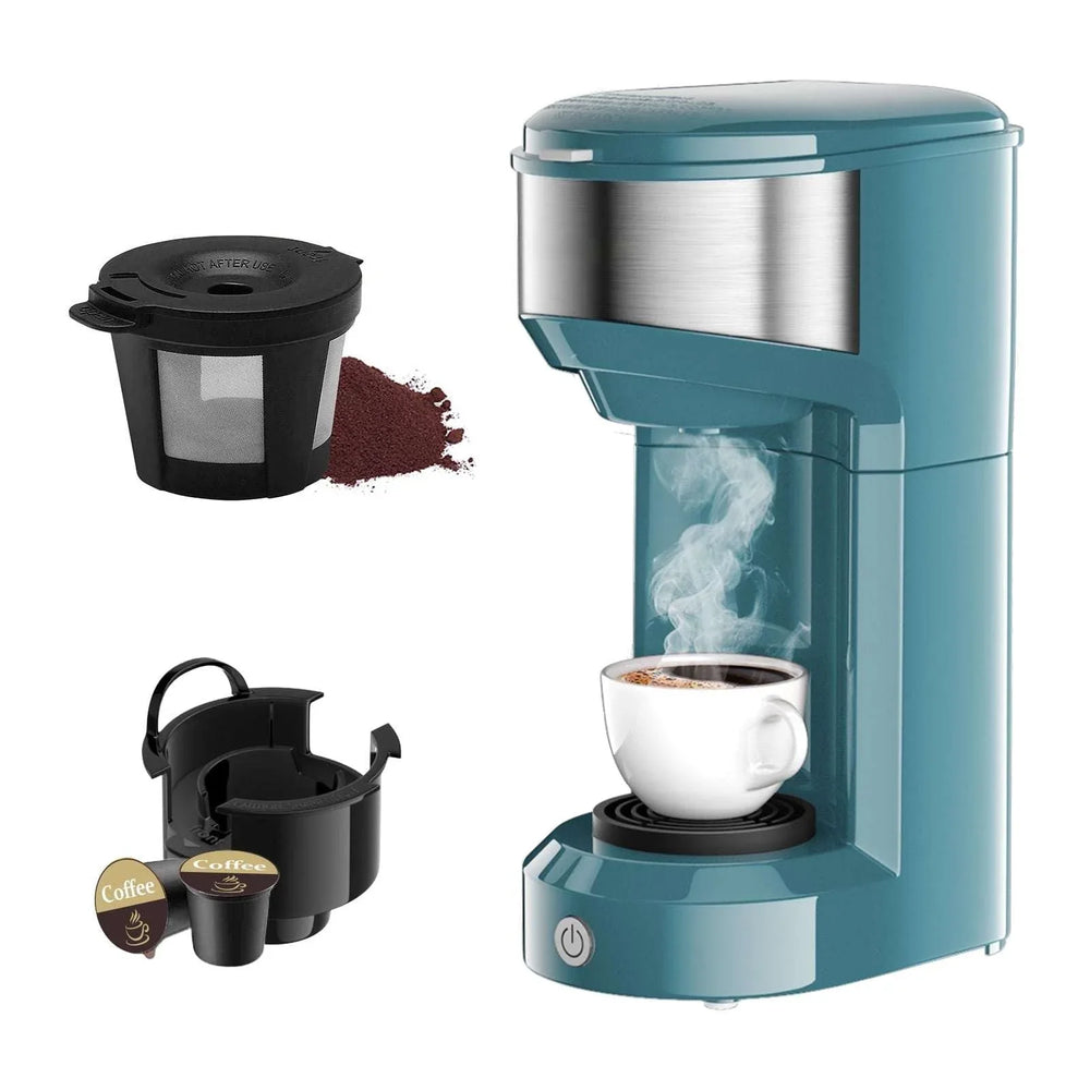 MINI Single Serve Coffee Maker,Instant Coffee Maker One Cup for K Cup & Ground Coffee,Portable Capsule Coffee Machine with 6 to 14oz Reservoir,90 Seconds Fast Brewing and One Button Operation - USA MEGA SHOP