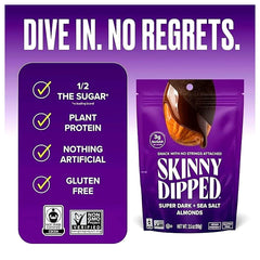 SKINNYDIPPED SuperDark + Sea Salt Chocolate Covered Almonds, 3.5 Ounce Resealable Bag, 1 Count Super Dark + Sea Salt 3.5 Ounce (Pack of 1)