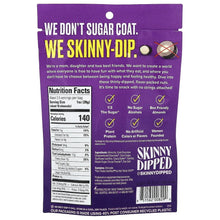 SkinnyDipped super dark sea-salt almond snack bag, back panel claims