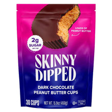 Dark chocolate peanut butter cup pouch, Skinny Dipped brand, 30 cups