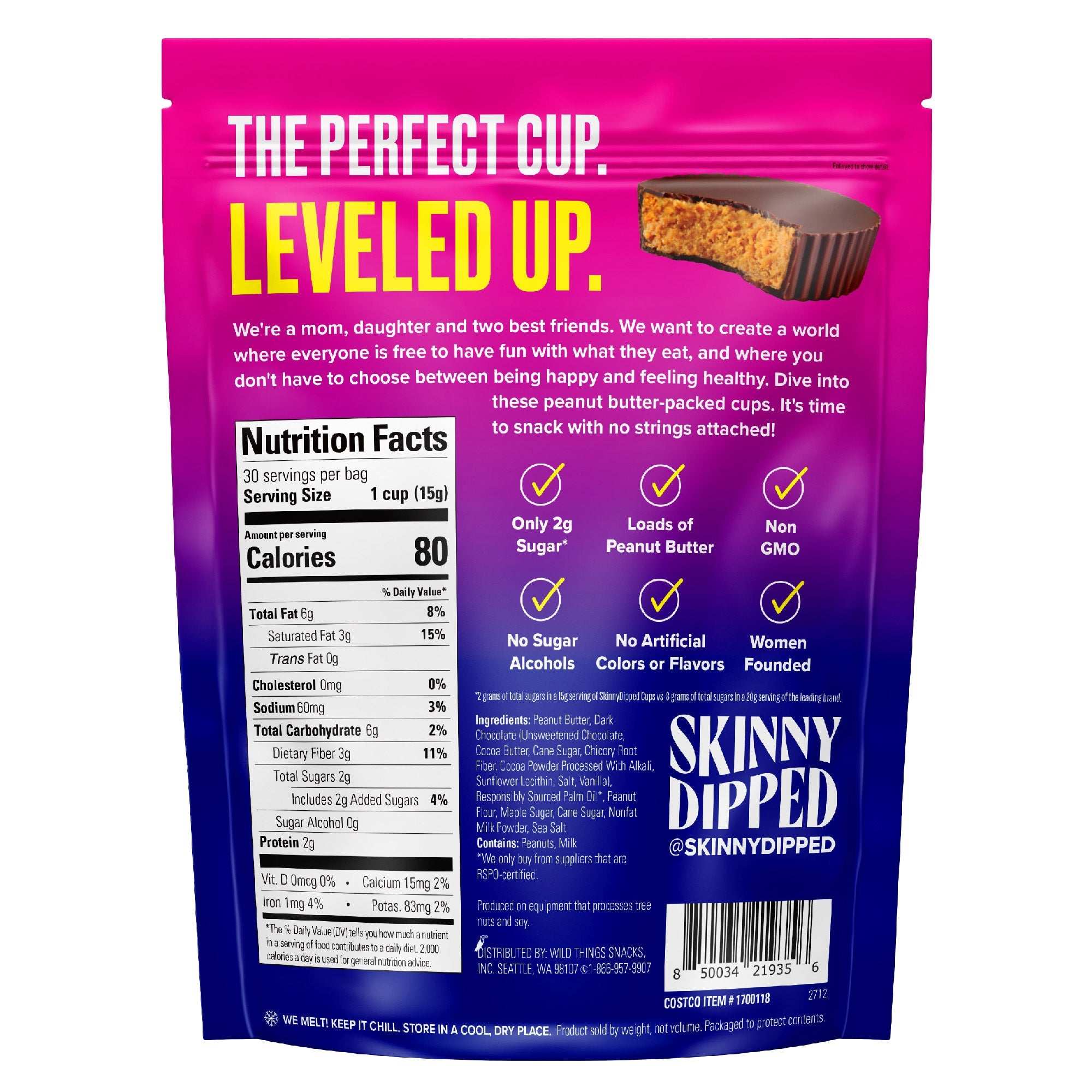 Skinny Dipped Cups, Dark Chocolate Peanut Butter, 30-count