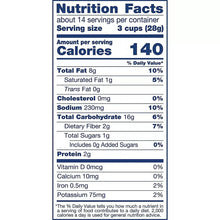 Nutrition Facts panel: 140 calories per 3 cups (28g) serving