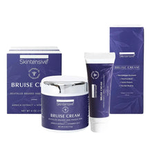 Arnica bruise cream set with box, jar, and tube in blue/white.
