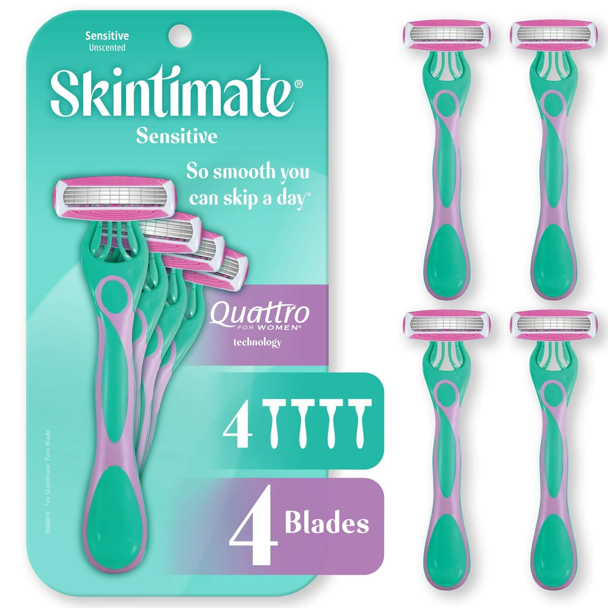 Skintimate Sensitive Rasuradoras Desechables de 4 Hojas para Mujer, Paquete de 4