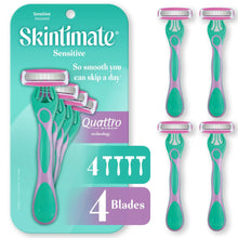 Skintimate Sensitive 4-blade disposable razors set with pink cartridges and teal handles