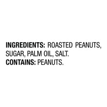 Creamy peanut butter ingredients label with roasted peanuts, sugar, and salt
