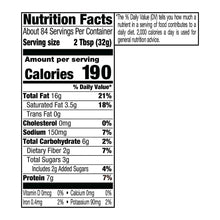 Creamy peanut butter Nutrition Facts label with calories and serving size