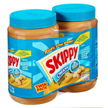 Twin pack creamy peanut butter spread jars with blue caps and front label graphics