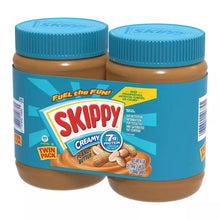Skippy creamy peanut butter twin pack, 7g protein label on front