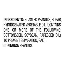 Ingredients: roasted peanuts, sugar, hydrogenated vegetable oil; contains peanuts
