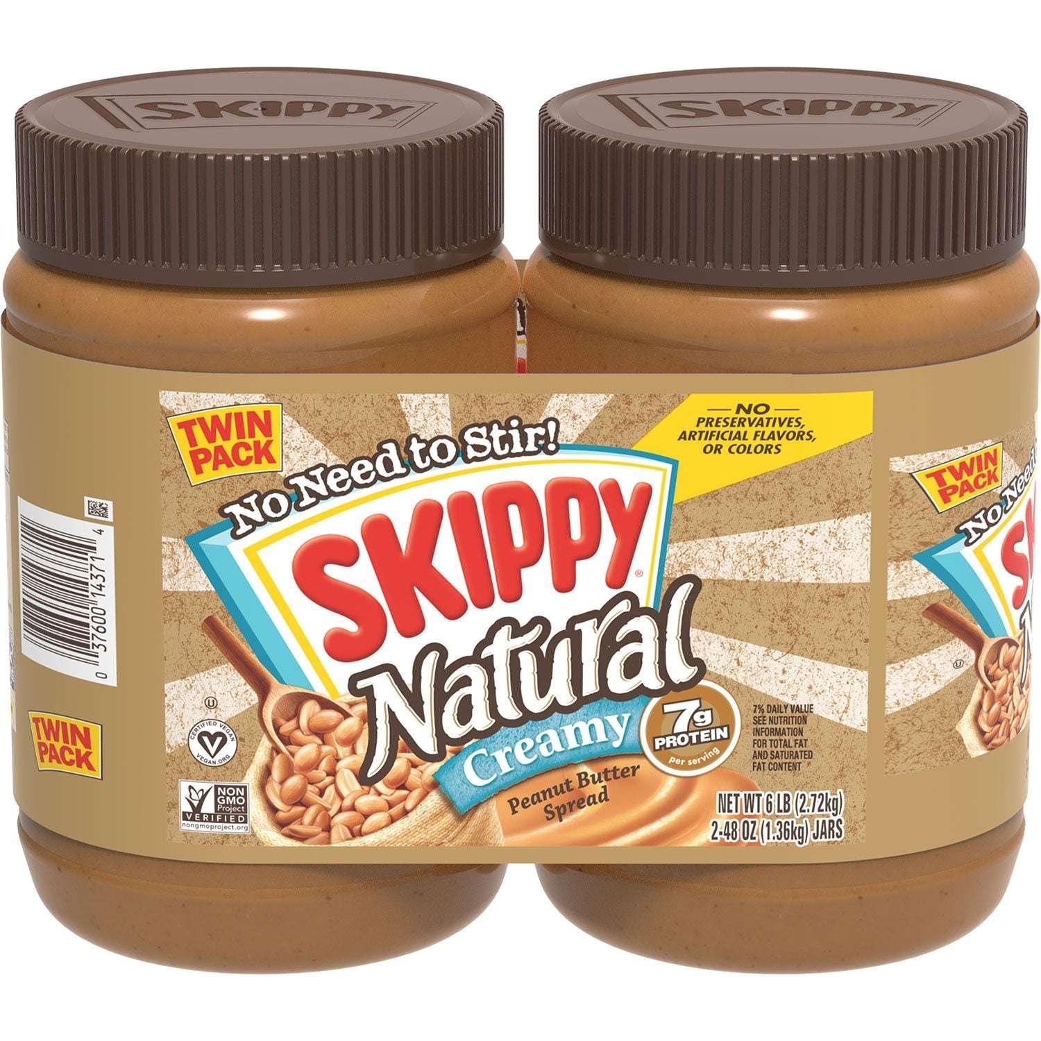 Skippy Natural Creamy Peanut Butter Spread, 48 oz., 2 pk. - USA MEGA SHOP