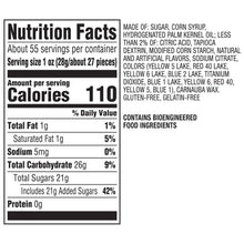 Nutrition Facts panel for bite-size candies, calories 110 per serving.
