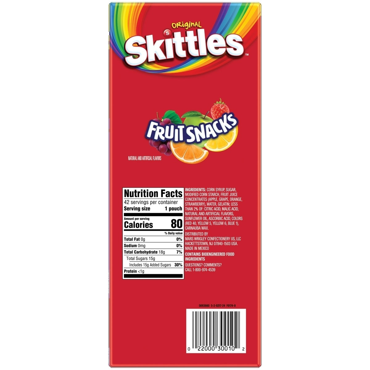 Skittles Fruit Snacks, Original, 0.8 oz, 42-count