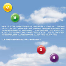Ingredient and allergy information text with colored candy S icons on sky