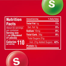 Nutrition Facts panel for chewy candy jar, showing calories and daily values