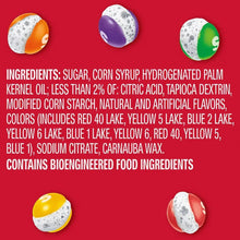 Freeze-dried candy ingredient label with text and colorful candy pieces