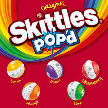 Freeze-dried candy box with Skittles Pop'd logo and labeled lemon, lime, orange, grape