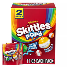 Freeze-dried candy multipack box with Skittles Pop'd branding and resealable original bag