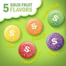 Skittles Sour fruit flavors graphic with five flavor discs