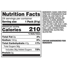 Skittles Sour candy nutrition facts label with calories and ingredients