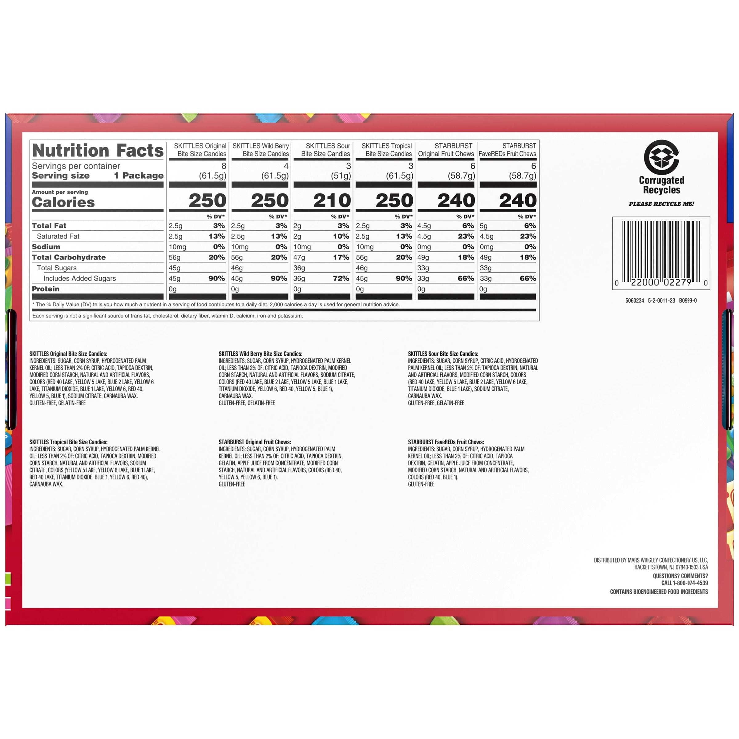 Skittles and Starburst Chewy Candy, Variety Pack, Full Size, 30-count