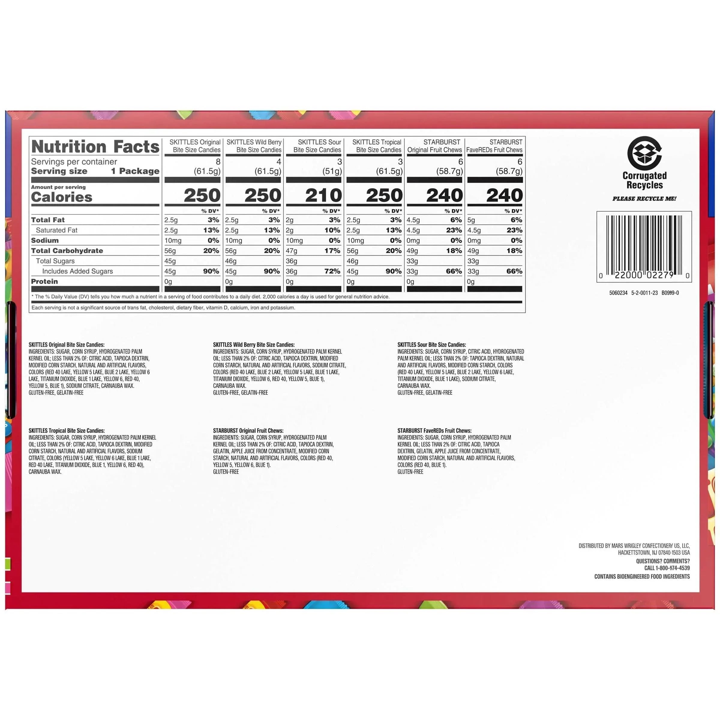 Skittles and Starburst Chewy Candy, Variety Pack, Full Size, 30-count