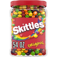 Skittles Original 54 oz chewy candy jar with assorted fruit-flavored candies inside