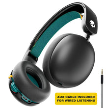 Black over-ear kids wireless headphones with teal accents and adjustable headband