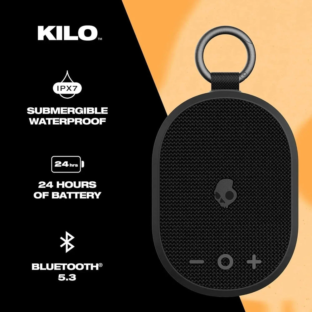 Skullcandy Kilo XT Wireless Bluetooth Speaker - IPX7 Waterproof Mini Speaker with 24 Hour Battery and True Wireless Pairing - for Outdoor, Black - USA MEGA SHOP