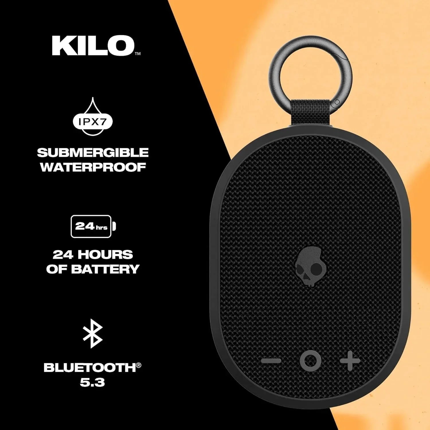 Skullcandy Kilo XT Wireless Bluetooth Speaker - IPX7 Waterproof Mini Speaker with 24 Hour Battery and True Wireless Pairing - for Outdoor, Black