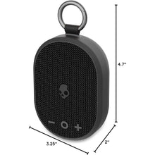Skullcandy mini speaker with textured grille and carry loop, size dimensions shown
